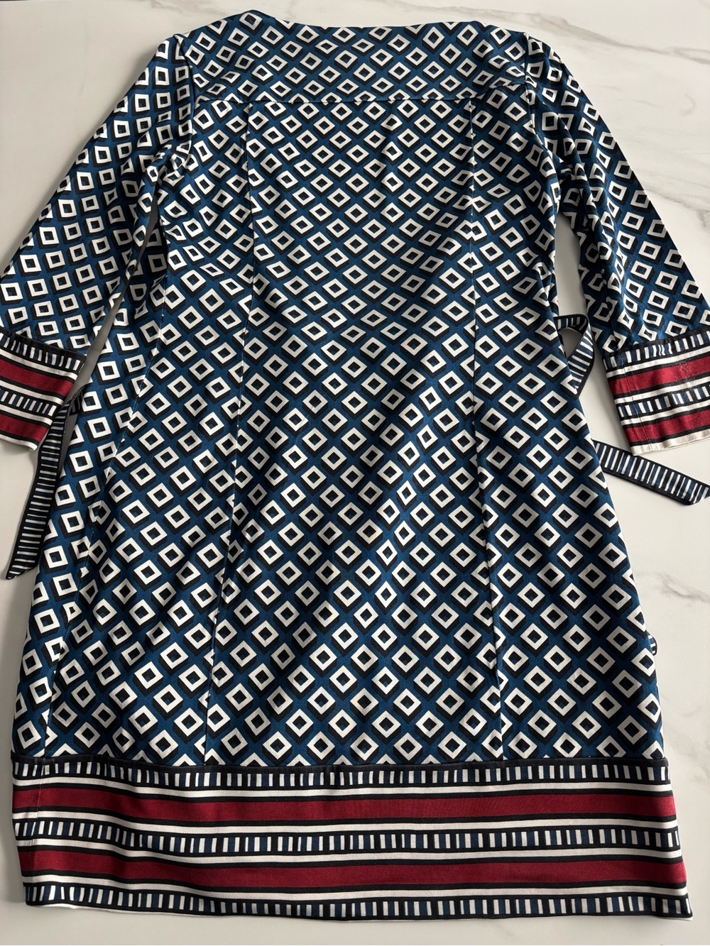 Diane Von Furstenberg Navy, White & Red Geometric Wrap Dress - Picture 3 of 11